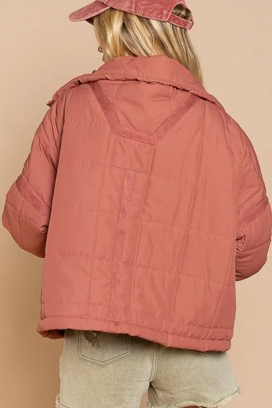 Pol Quilted Jacket with Zipper Closure and Contrast Tape Trim