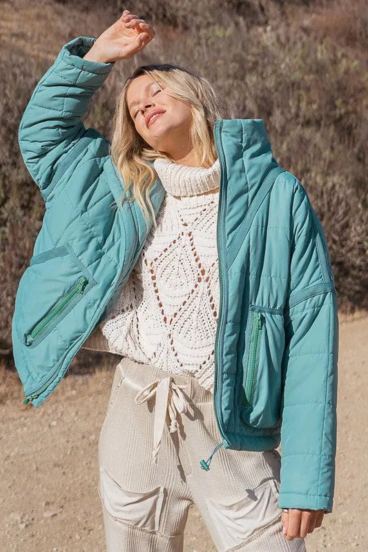 Pol Quilted Jacket with Zipper Closure and Contrast Tape Trim