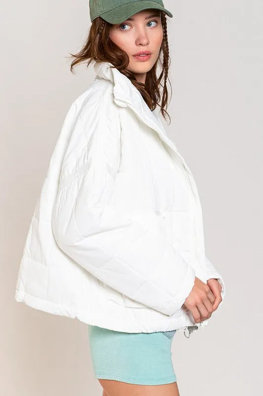 Pol Quilted Jacket with Zipper Closure and Contrast Tape Trim