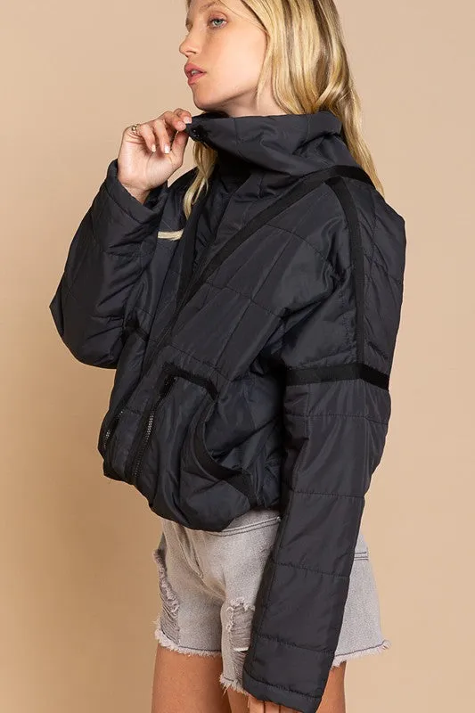 Pol Quilted Jacket with Zipper Closure and Contrast Tape Trim
