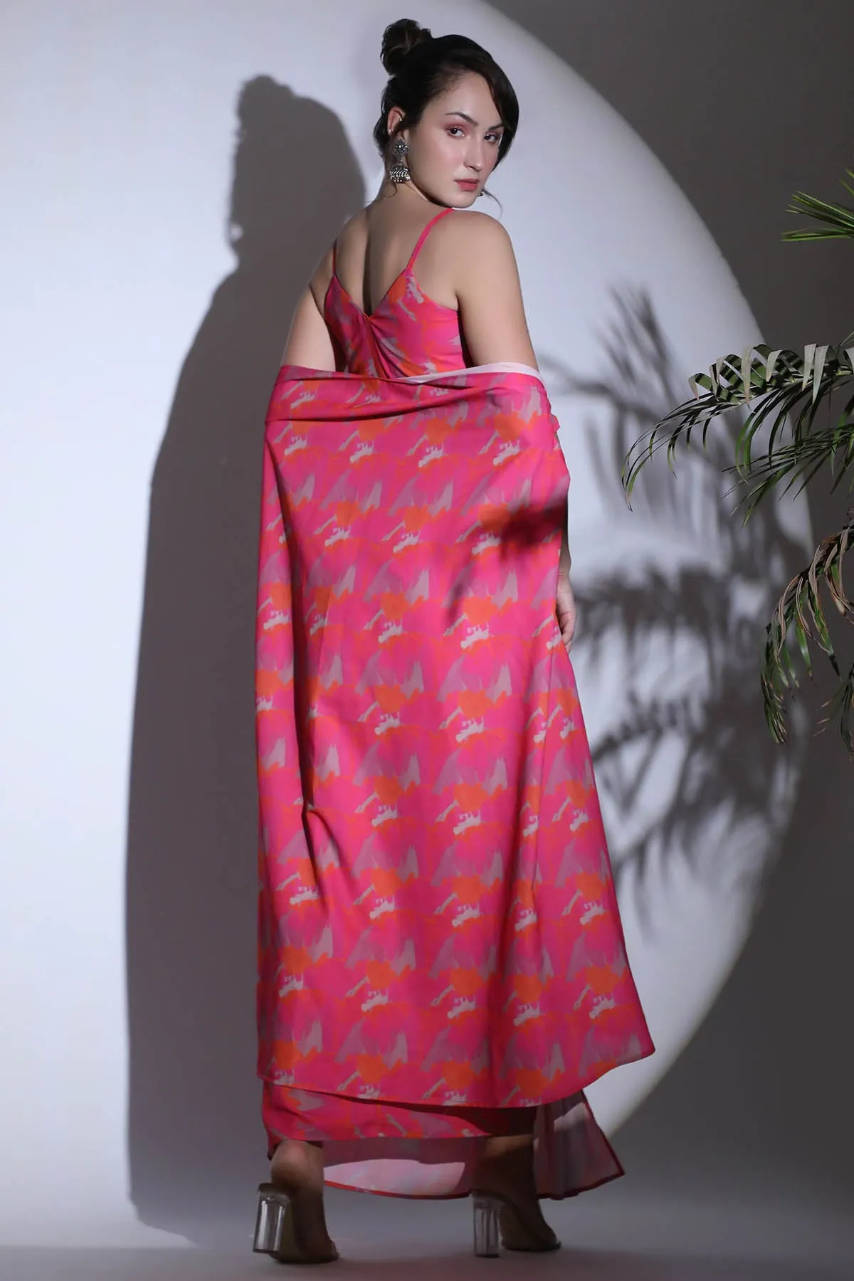 Printed Cotton Satin Cape Set