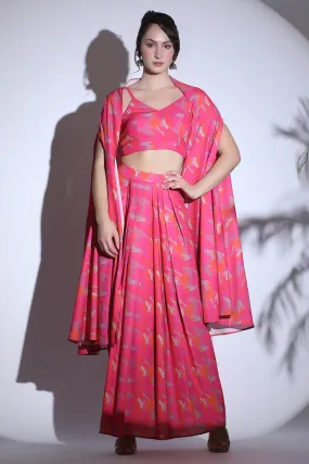 Printed Cotton Satin Cape Set