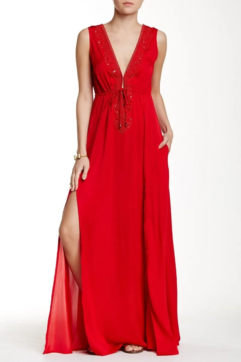 Red Deep Neckline Dress