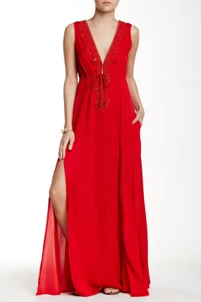 Red Deep Neckline Dress