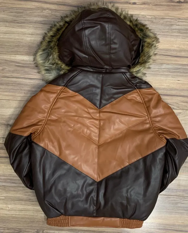 REDFOX DAKOMA (KIDS) PADDED BOMBER JACKET WITH FAUX FUR (BR/TAN)