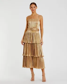 Ruffle Tiered Buckle Detail Dress