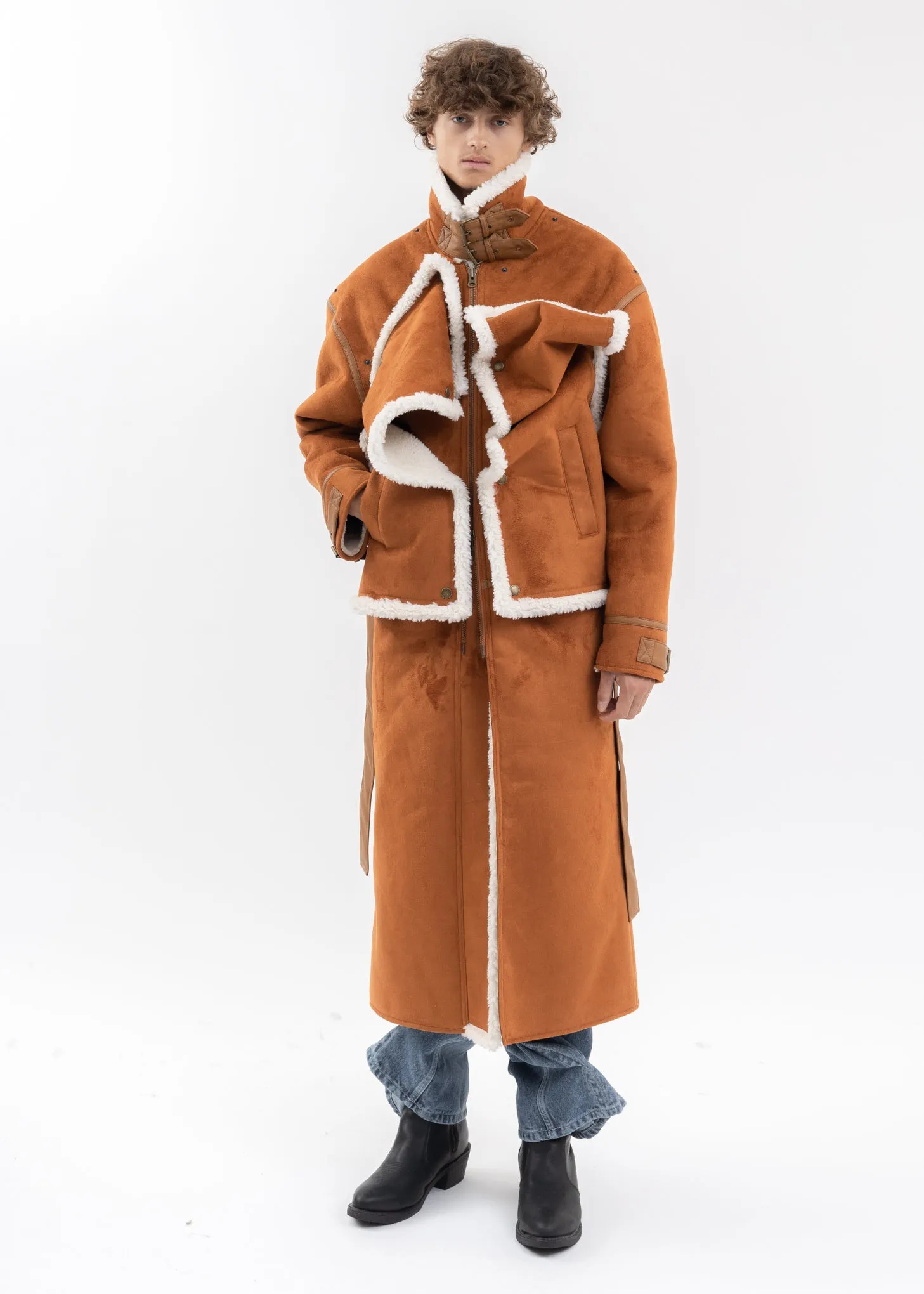 RUSH SNAP PANEL SHEARLING COAT