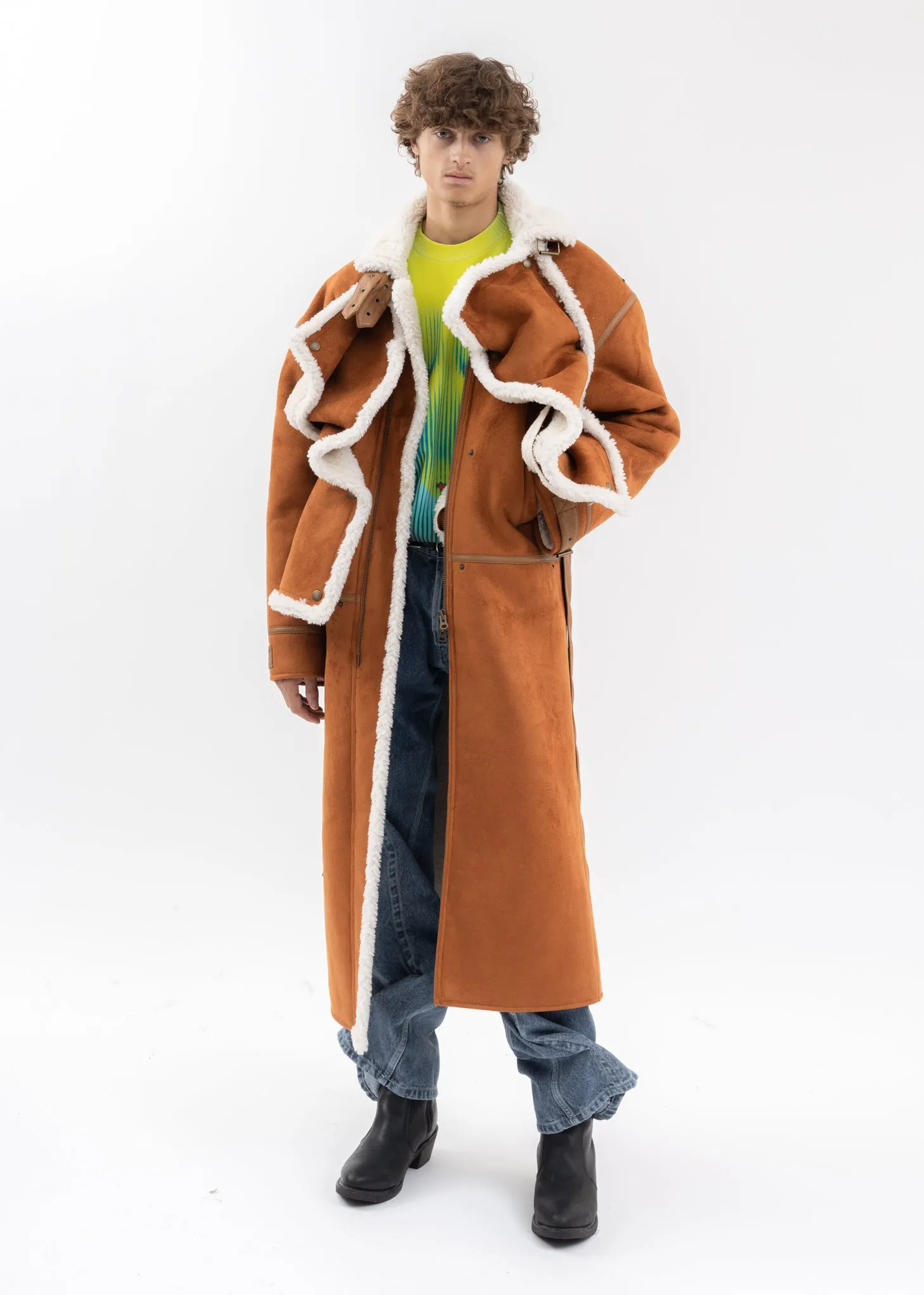 RUSH SNAP PANEL SHEARLING COAT