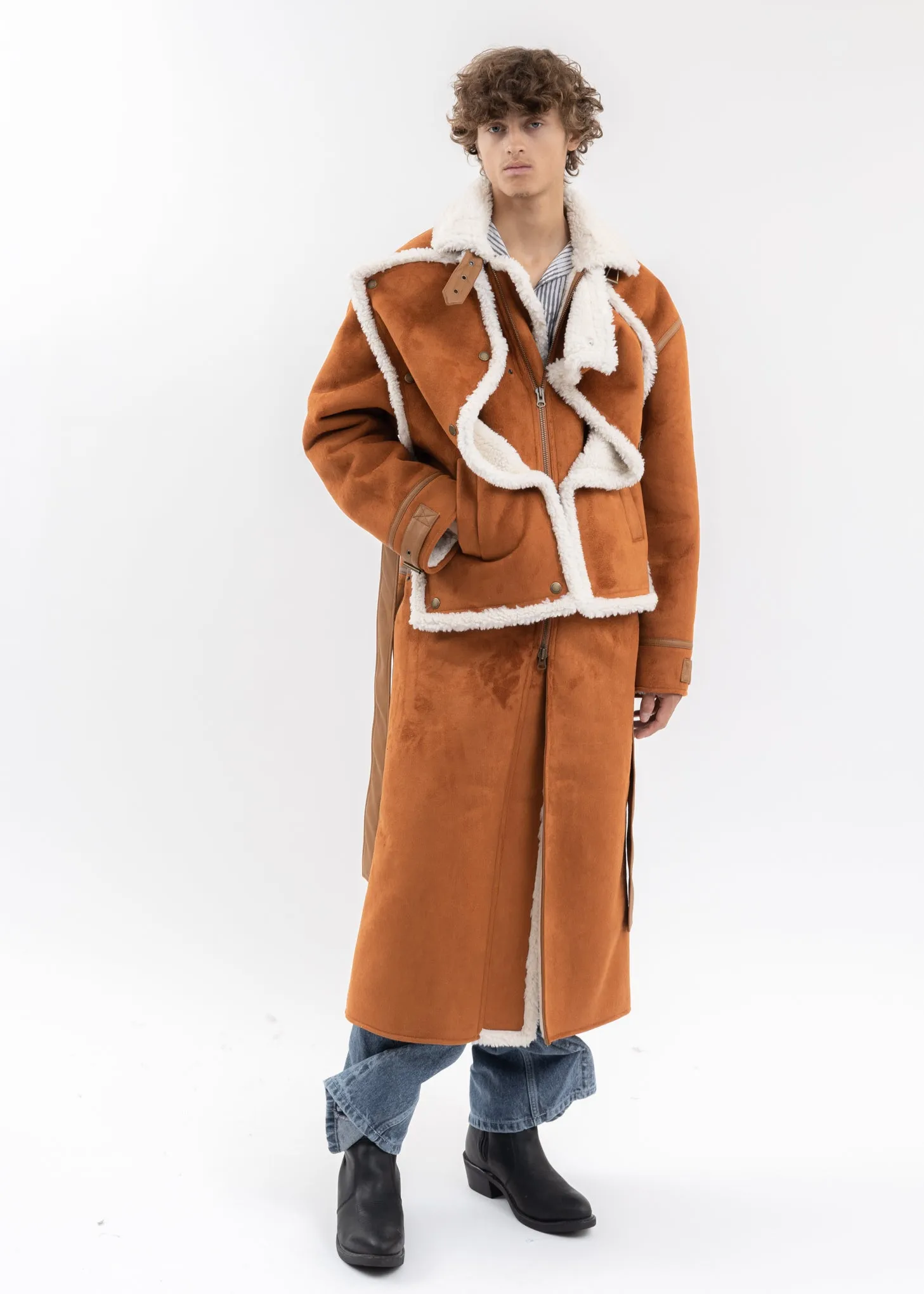 RUSH SNAP PANEL SHEARLING COAT