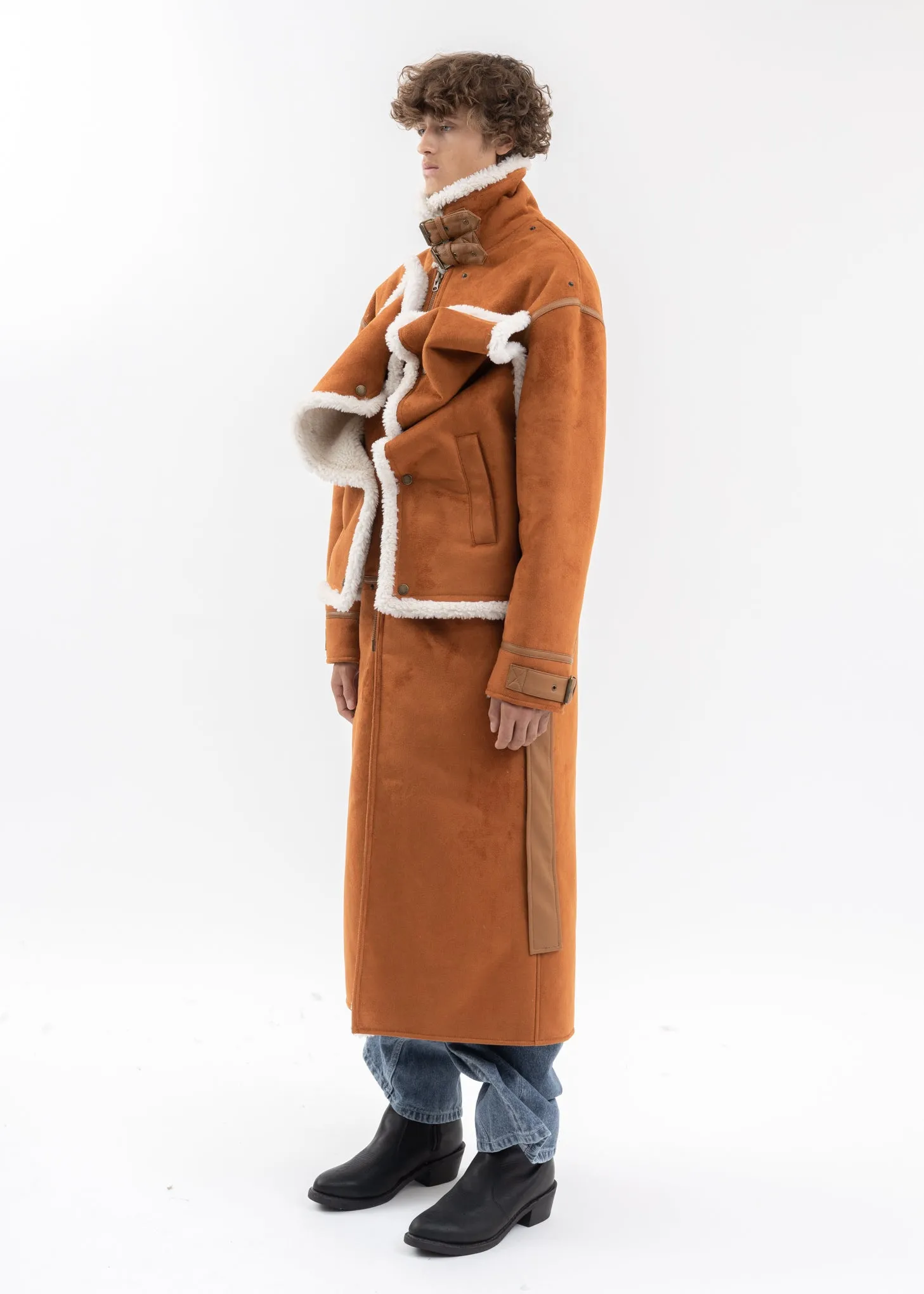 RUSH SNAP PANEL SHEARLING COAT