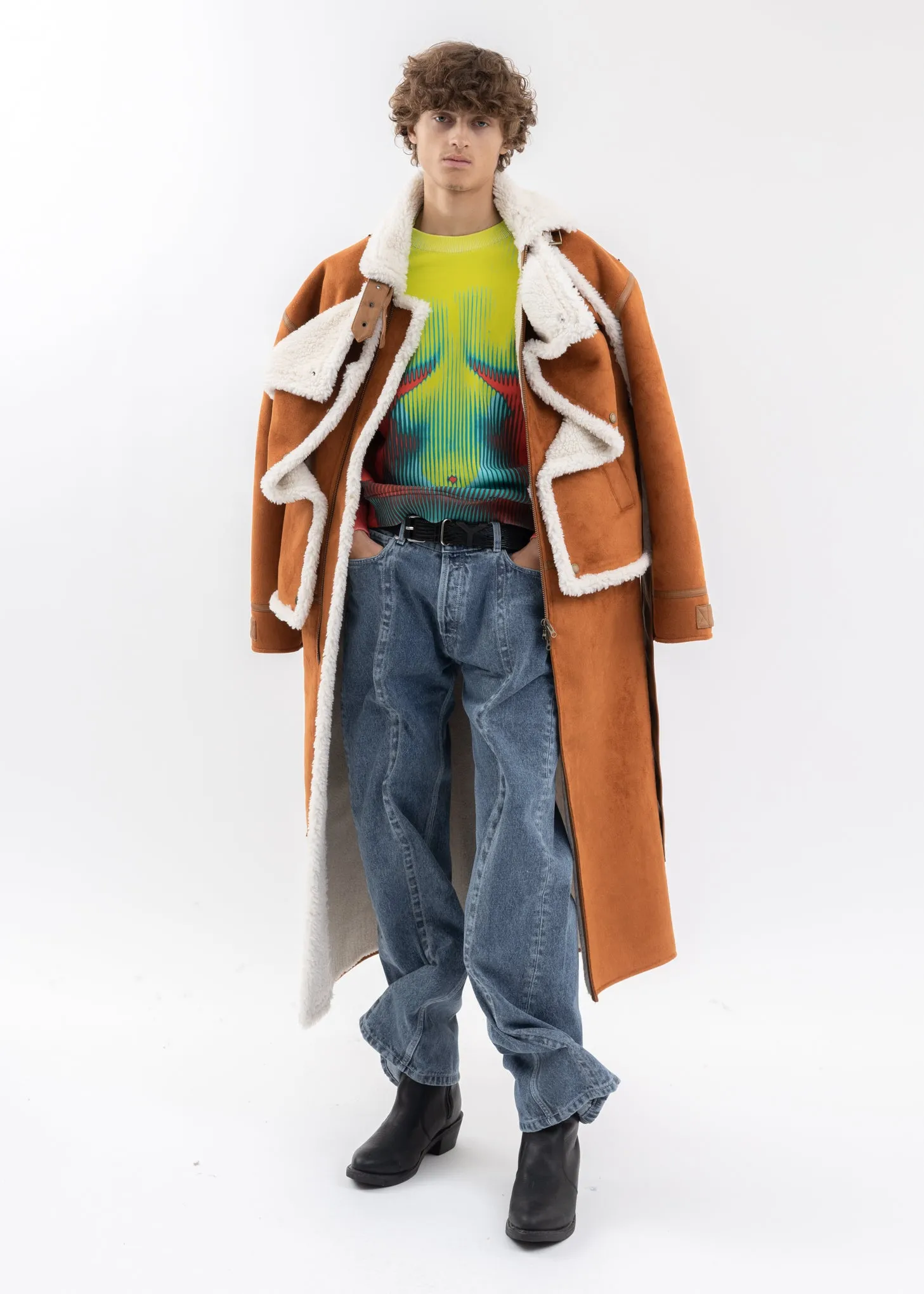 RUSH SNAP PANEL SHEARLING COAT