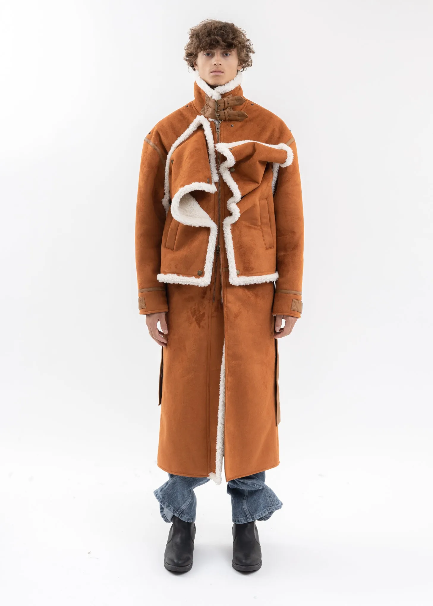 RUSH SNAP PANEL SHEARLING COAT