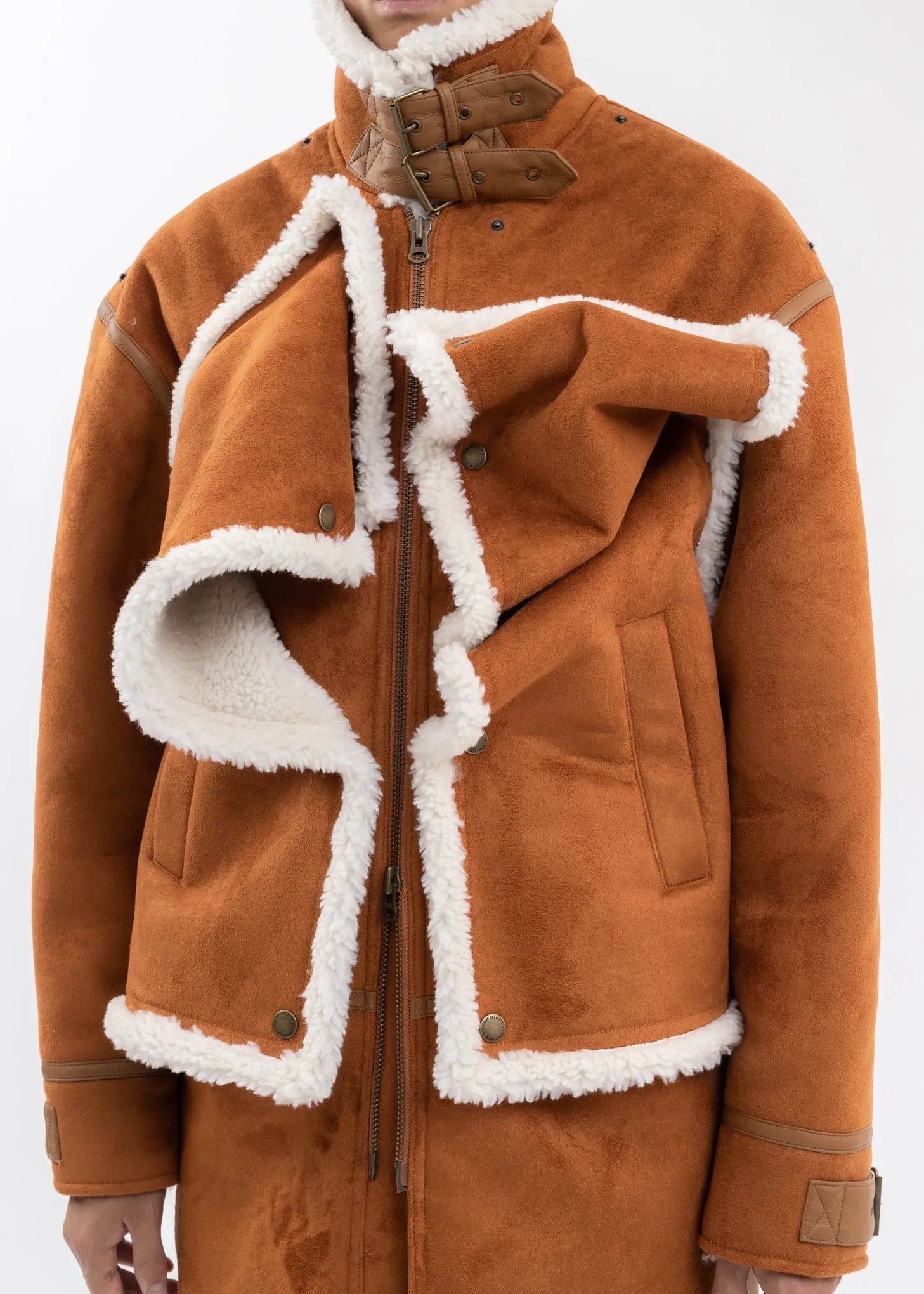 RUSH SNAP PANEL SHEARLING COAT