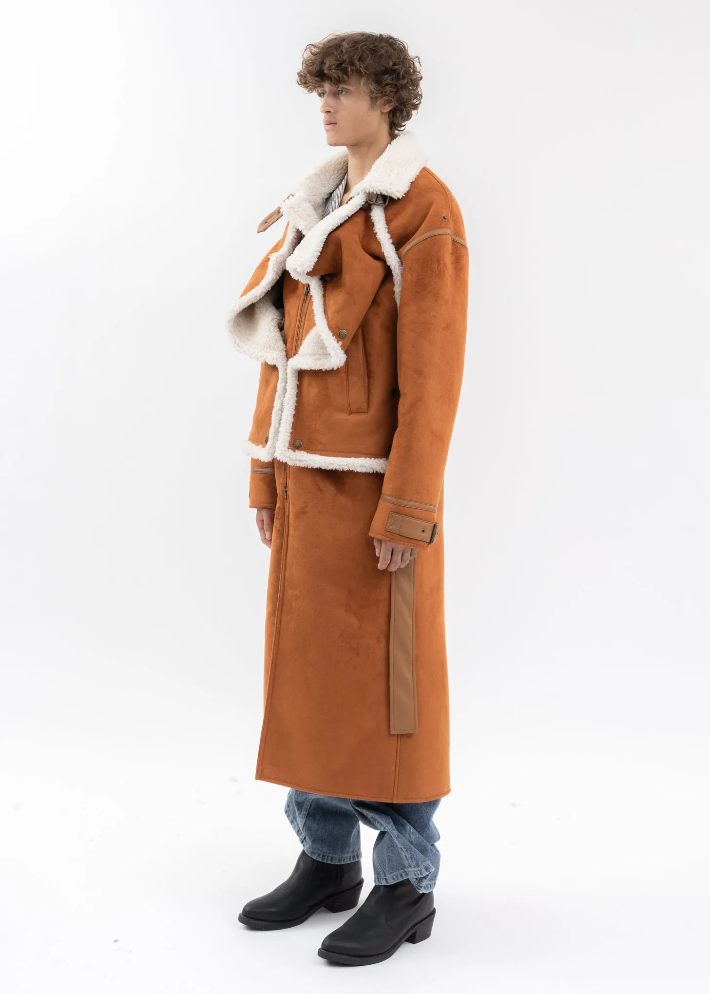 RUSH SNAP PANEL SHEARLING COAT