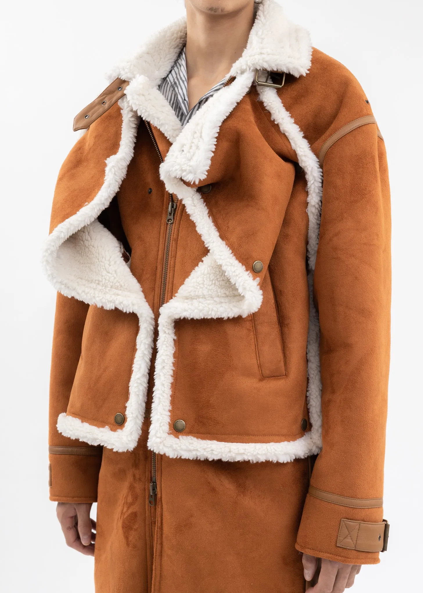 RUSH SNAP PANEL SHEARLING COAT