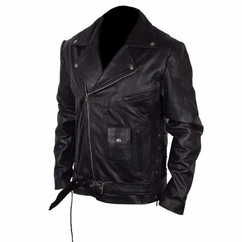 RW Authentic Cowhide Terminator 2 T2 Black Biker Leather Jacket