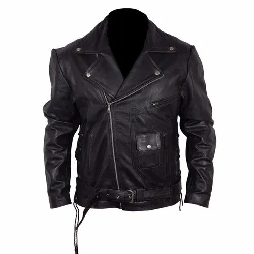 RW Authentic Cowhide Terminator 2 T2 Black Biker Leather Jacket