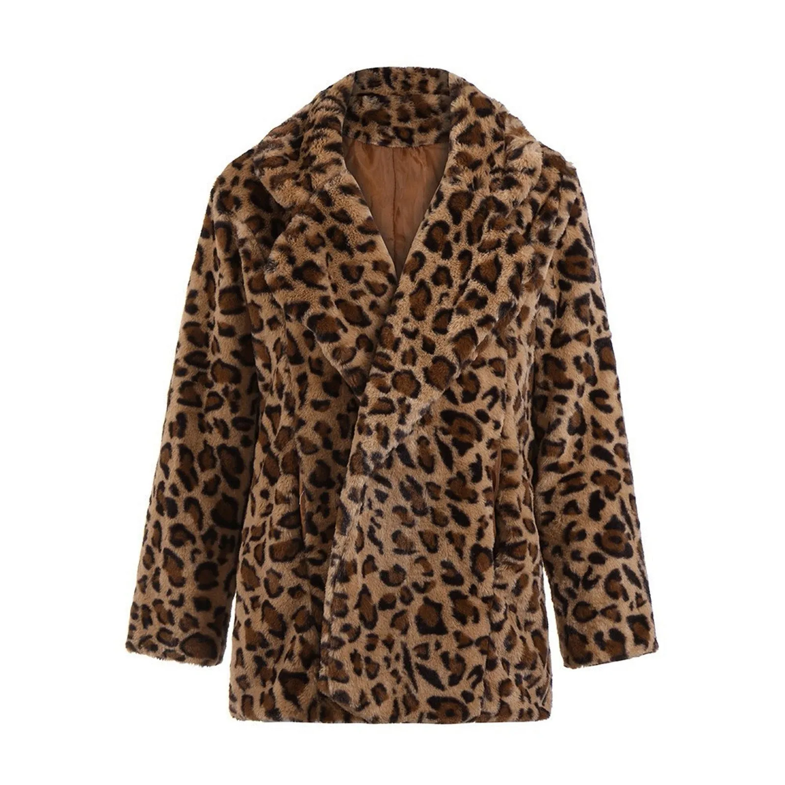 S, M, L, XL, XXL Leopard Faux-fur Long Sleeve Waistcoat Hoodie