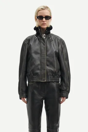 Samsoe Samsoe Sameadow Leather Bomber / Washed Black Olive