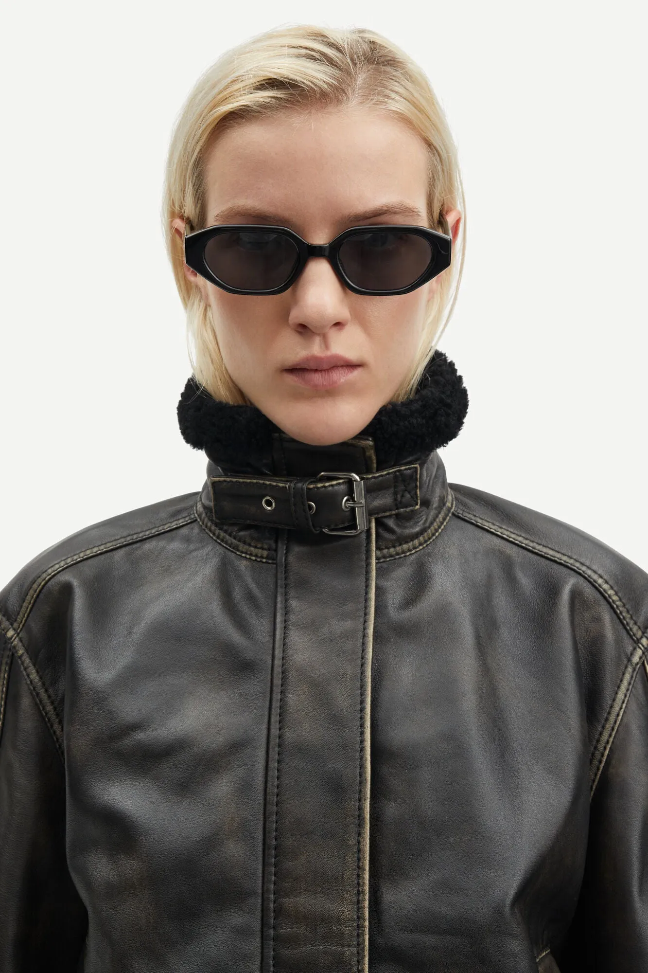 Samsoe Samsoe Sameadow Leather Bomber / Washed Black Olive