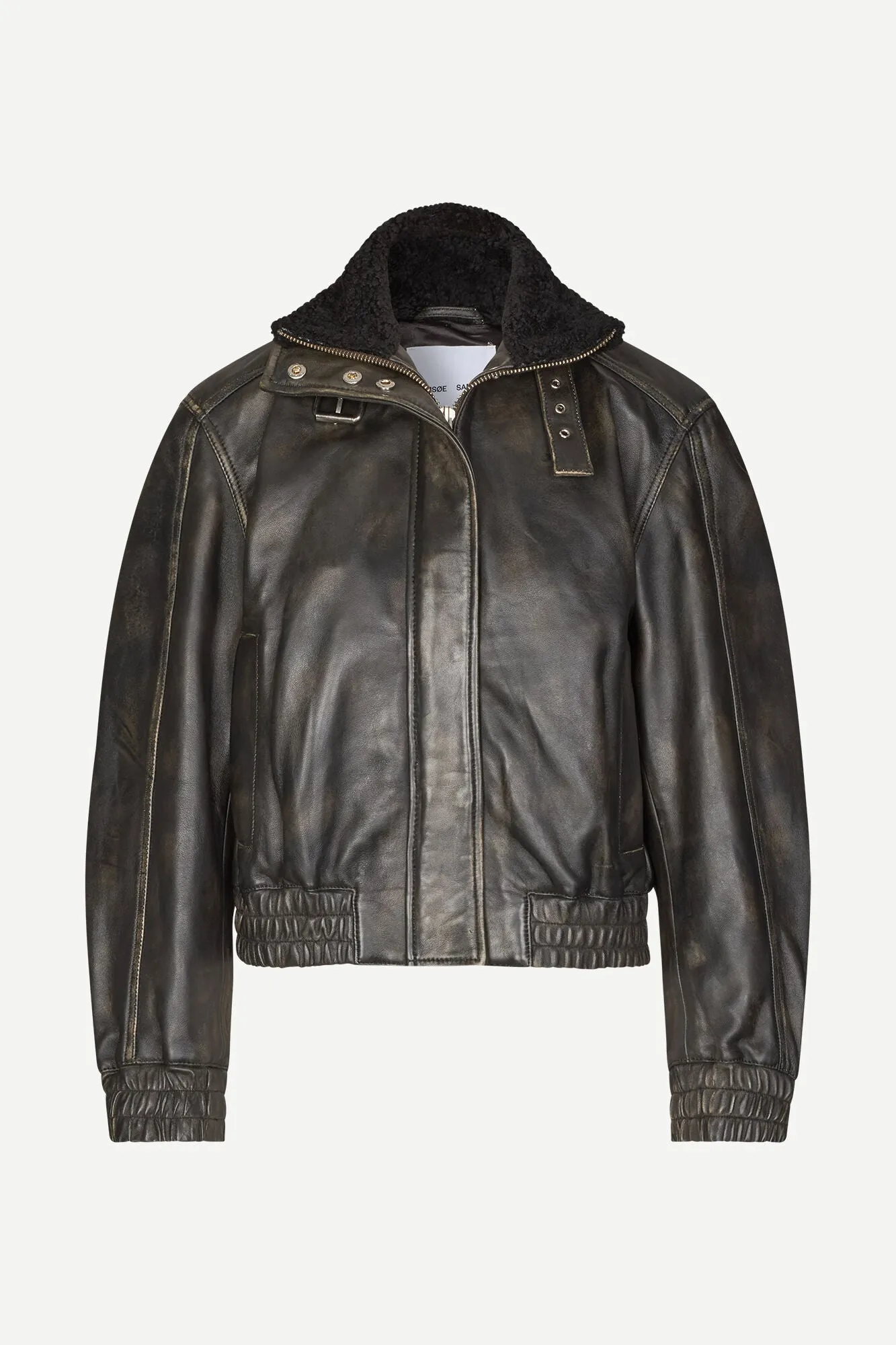 Samsoe Samsoe Sameadow Leather Bomber / Washed Black Olive