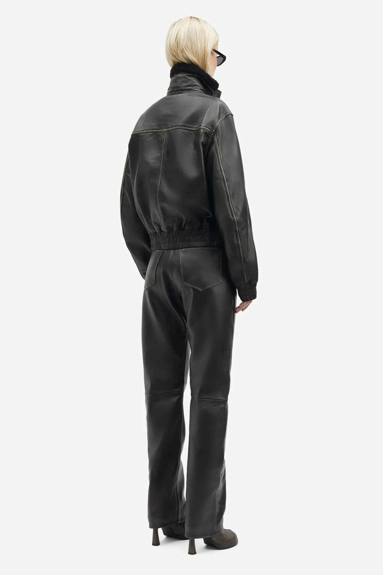 Samsoe Samsoe Sameadow Leather Bomber / Washed Black Olive