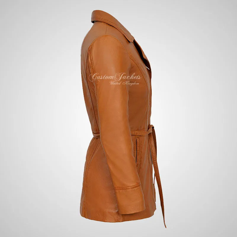 SARINA Ladies Leather Trench Coat Style Leather Jacket