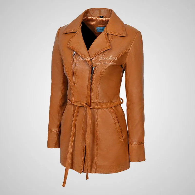 SARINA Ladies Leather Trench Coat Style Leather Jacket