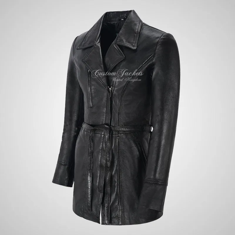 SARINA Ladies Leather Trench Coat Style Leather Jacket