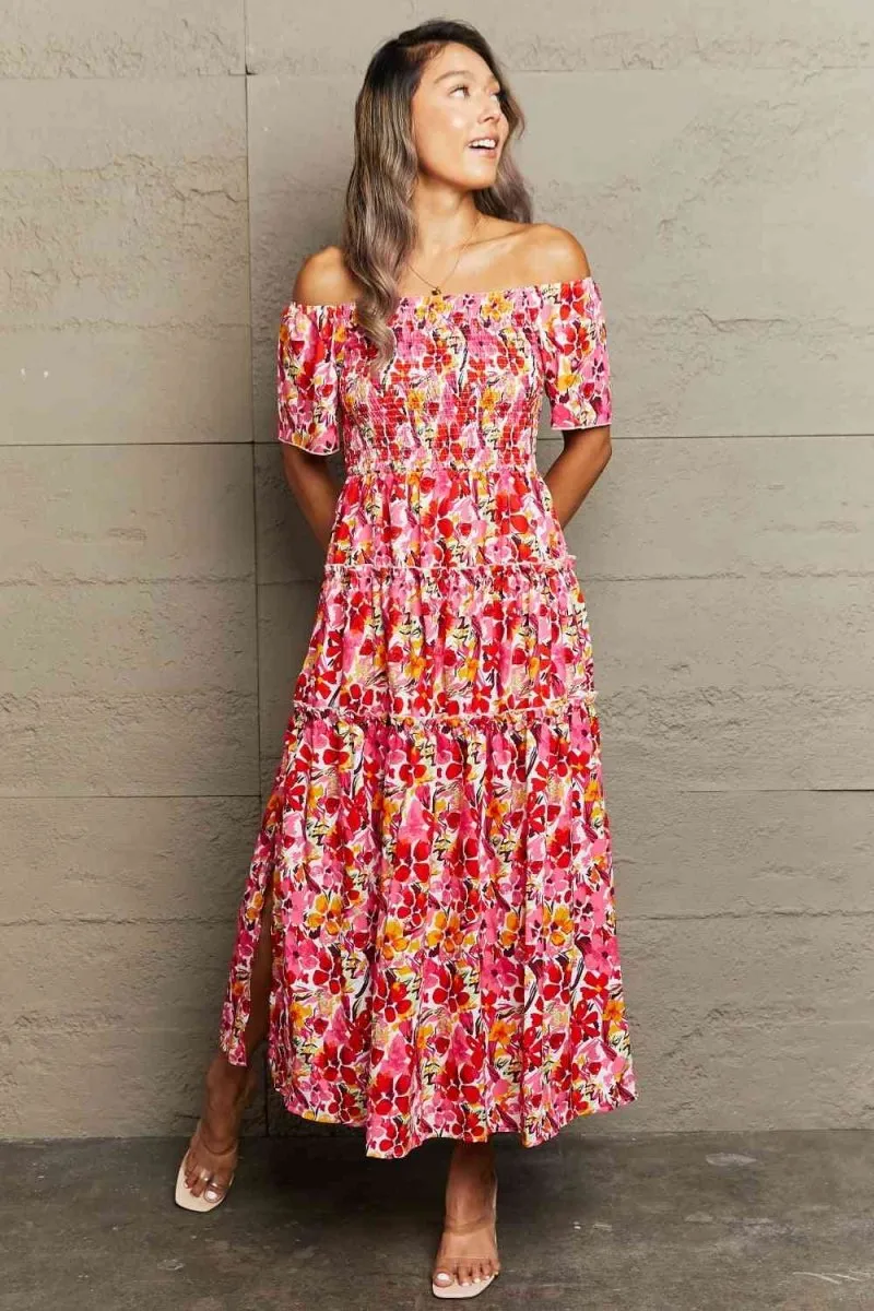 Secrete Garden Floral Off Shoulder Maxi Dress