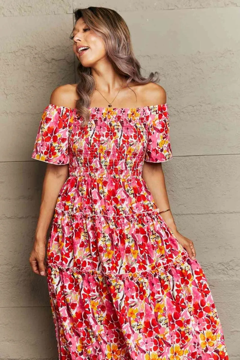 Secrete Garden Floral Off Shoulder Maxi Dress
