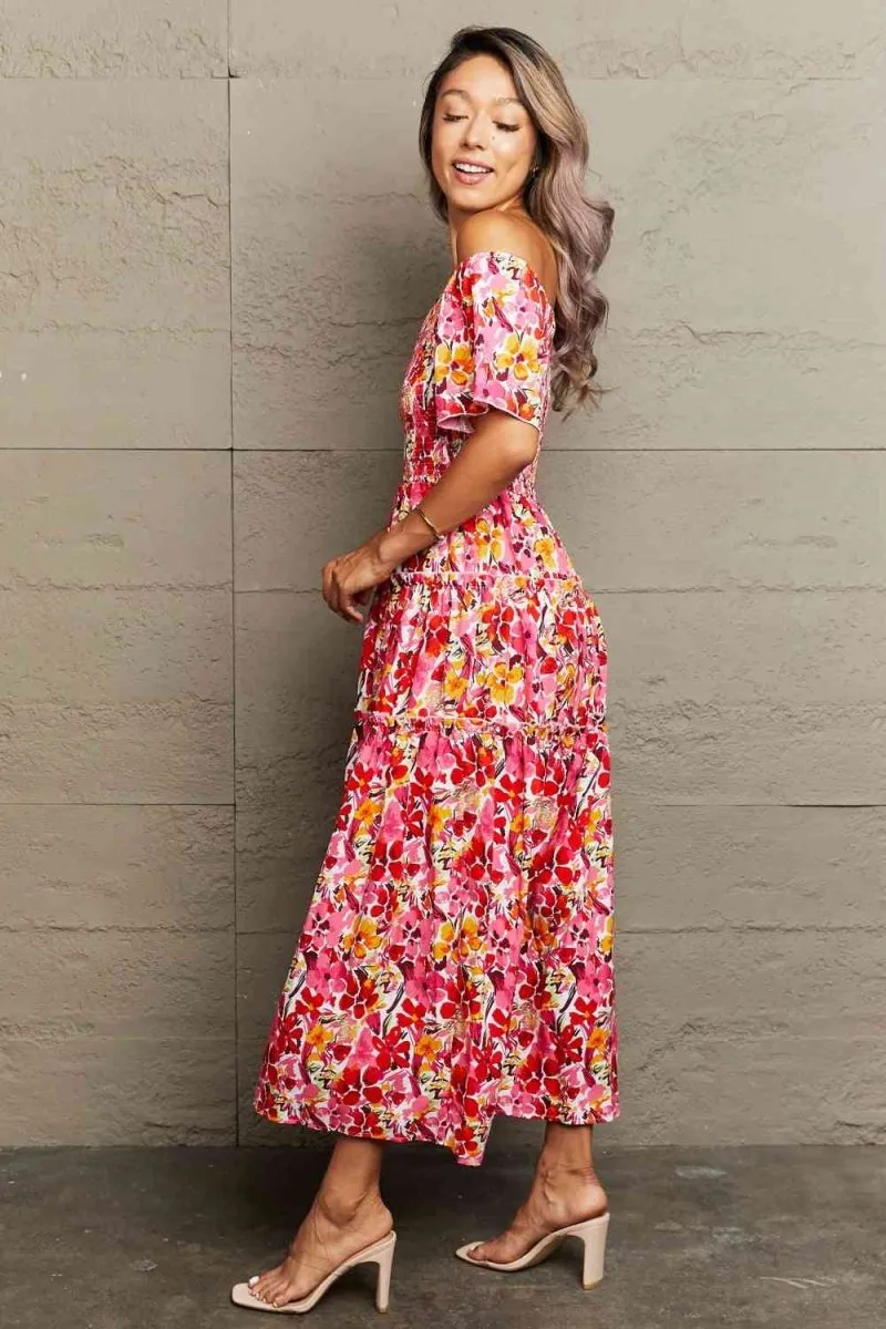 Secrete Garden Floral Off Shoulder Maxi Dress