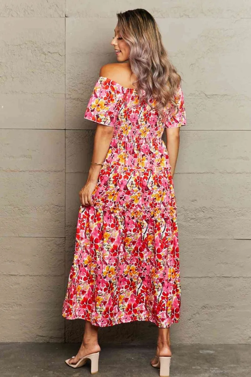 Secrete Garden Floral Off Shoulder Maxi Dress