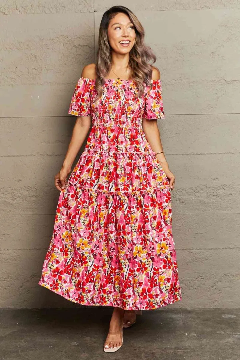 Secrete Garden Floral Off Shoulder Maxi Dress