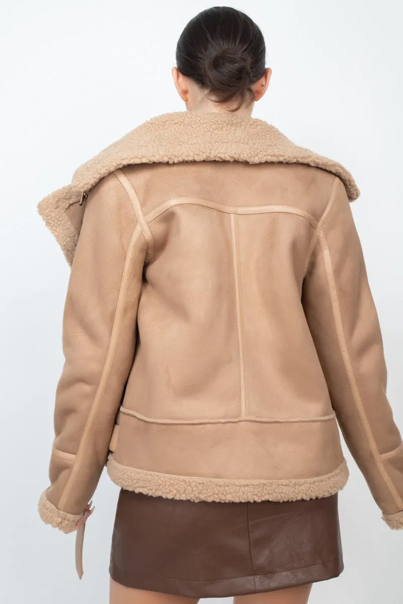 Sherpa Lined Nude Moto Jacket