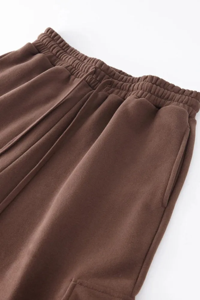 Solid Color Knit Cargo Pockets Sweat Joggers