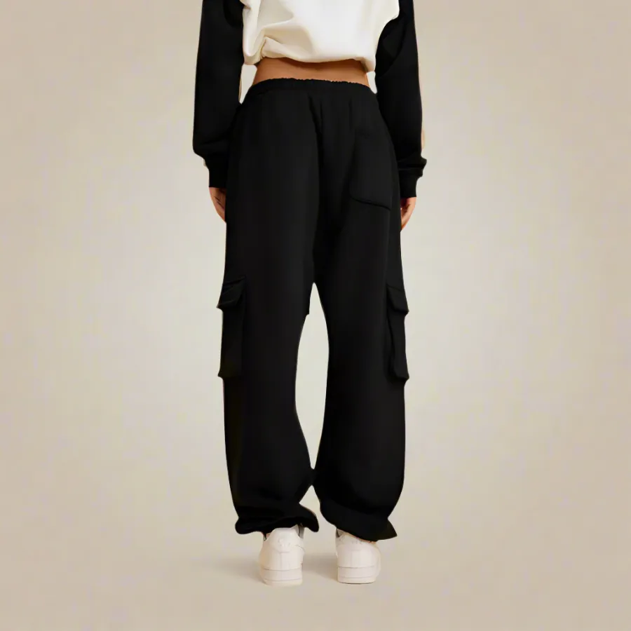 Solid Color Knit Cargo Pockets Sweat Joggers