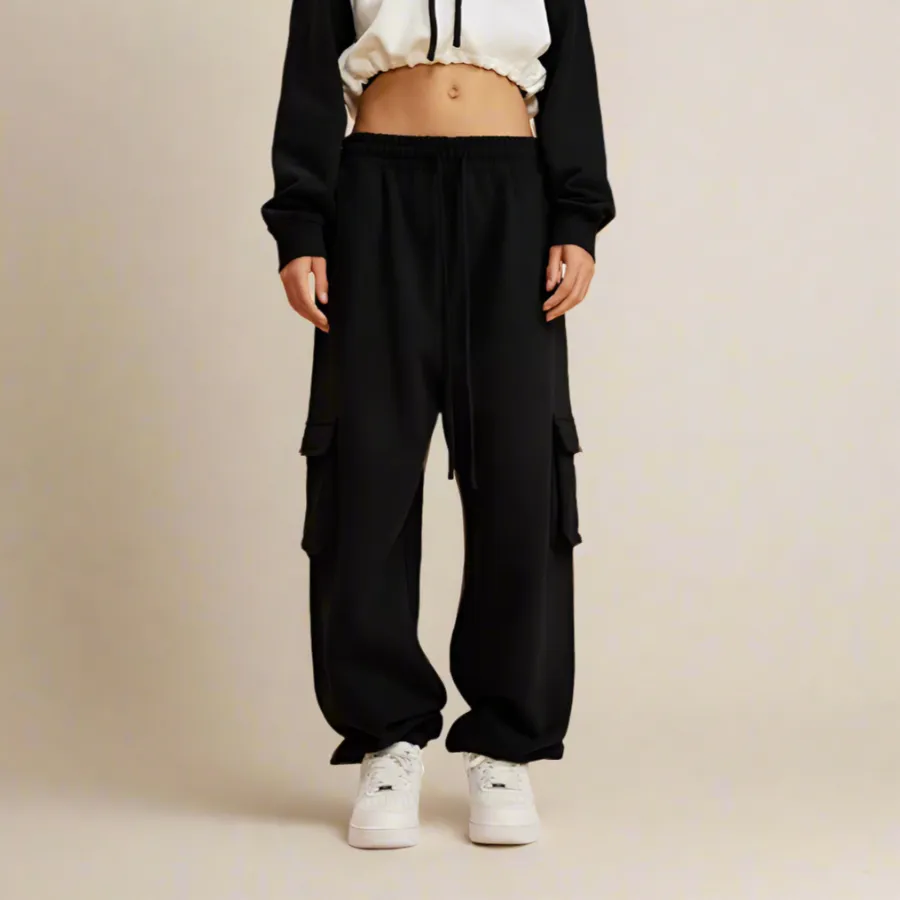 Solid Color Knit Cargo Pockets Sweat Joggers