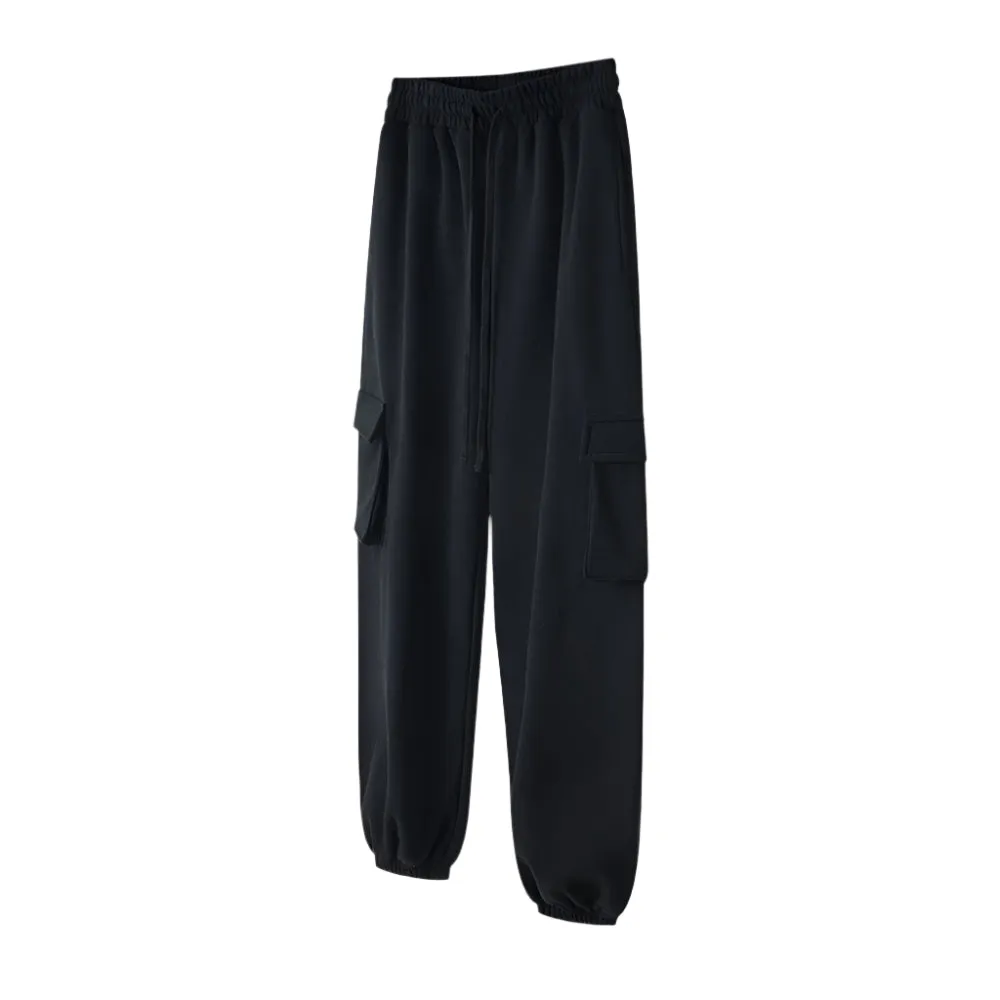 Solid Color Knit Cargo Pockets Sweat Joggers