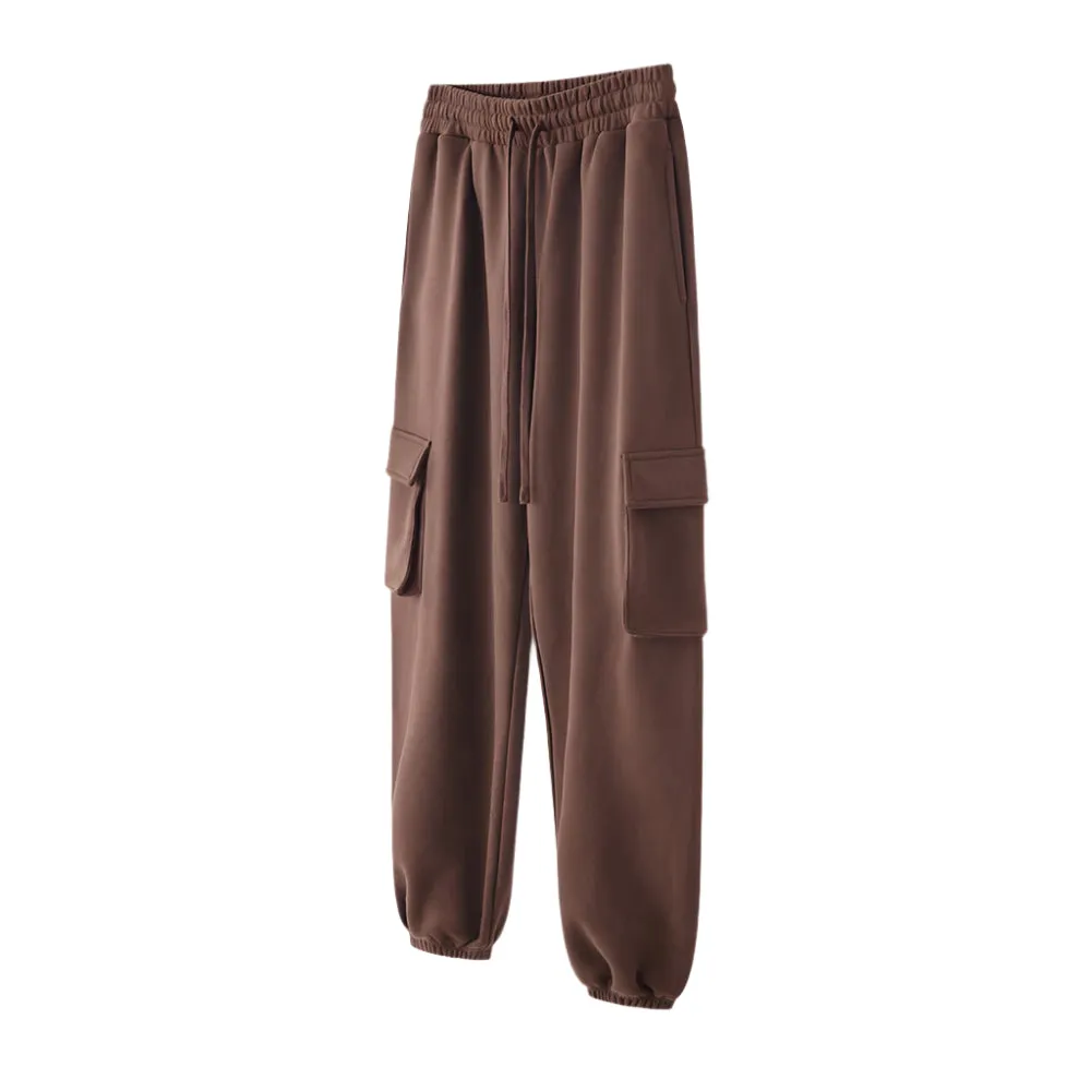 Solid Color Knit Cargo Pockets Sweat Joggers