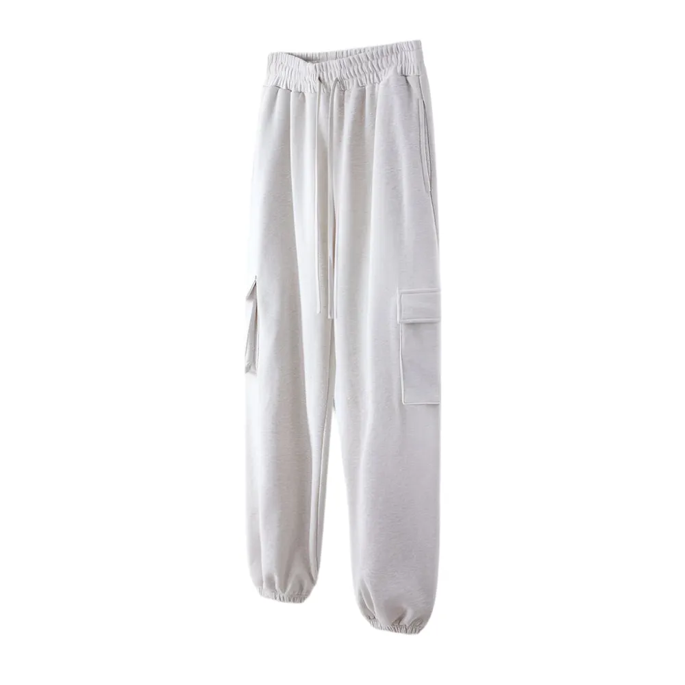 Solid Color Knit Cargo Pockets Sweat Joggers