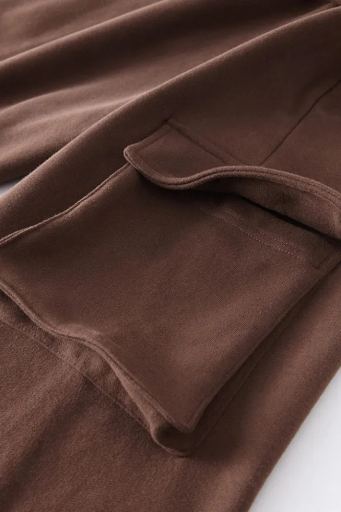 Solid Color Knit Cargo Pockets Sweat Joggers