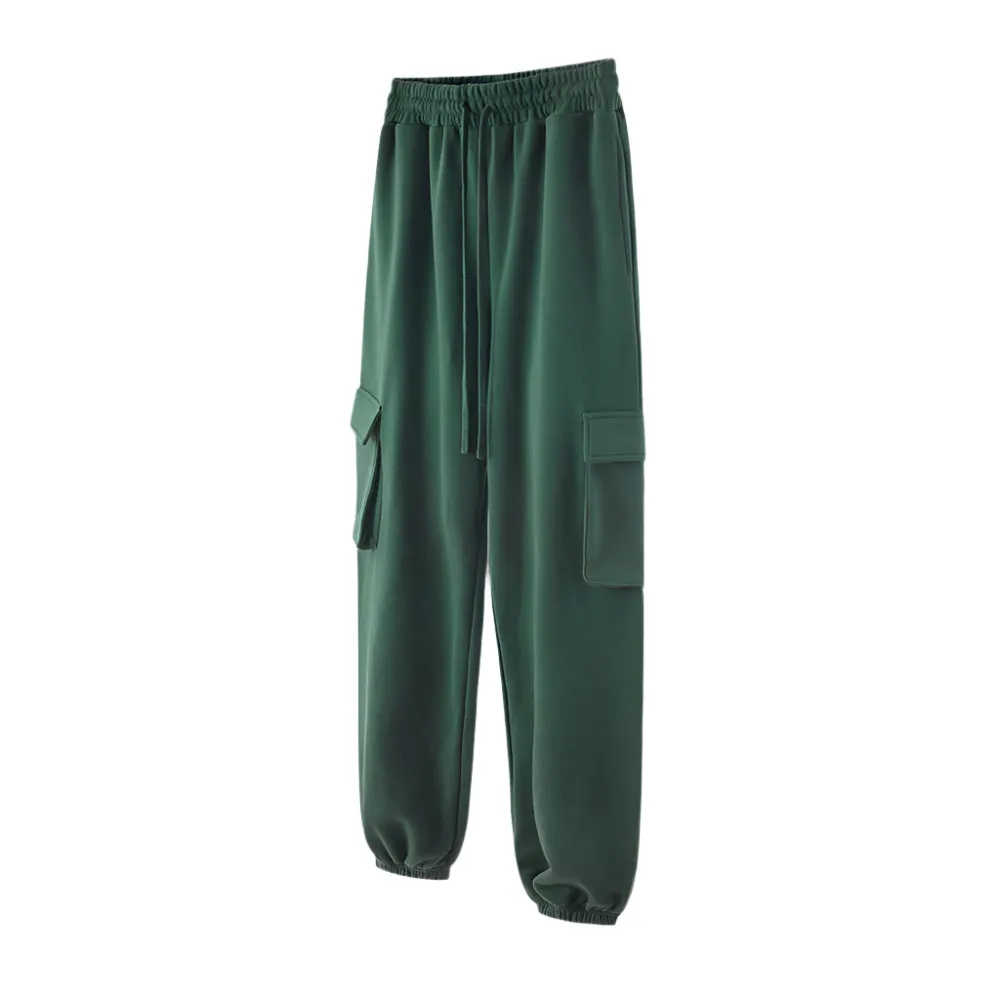 Solid Color Knit Cargo Pockets Sweat Joggers