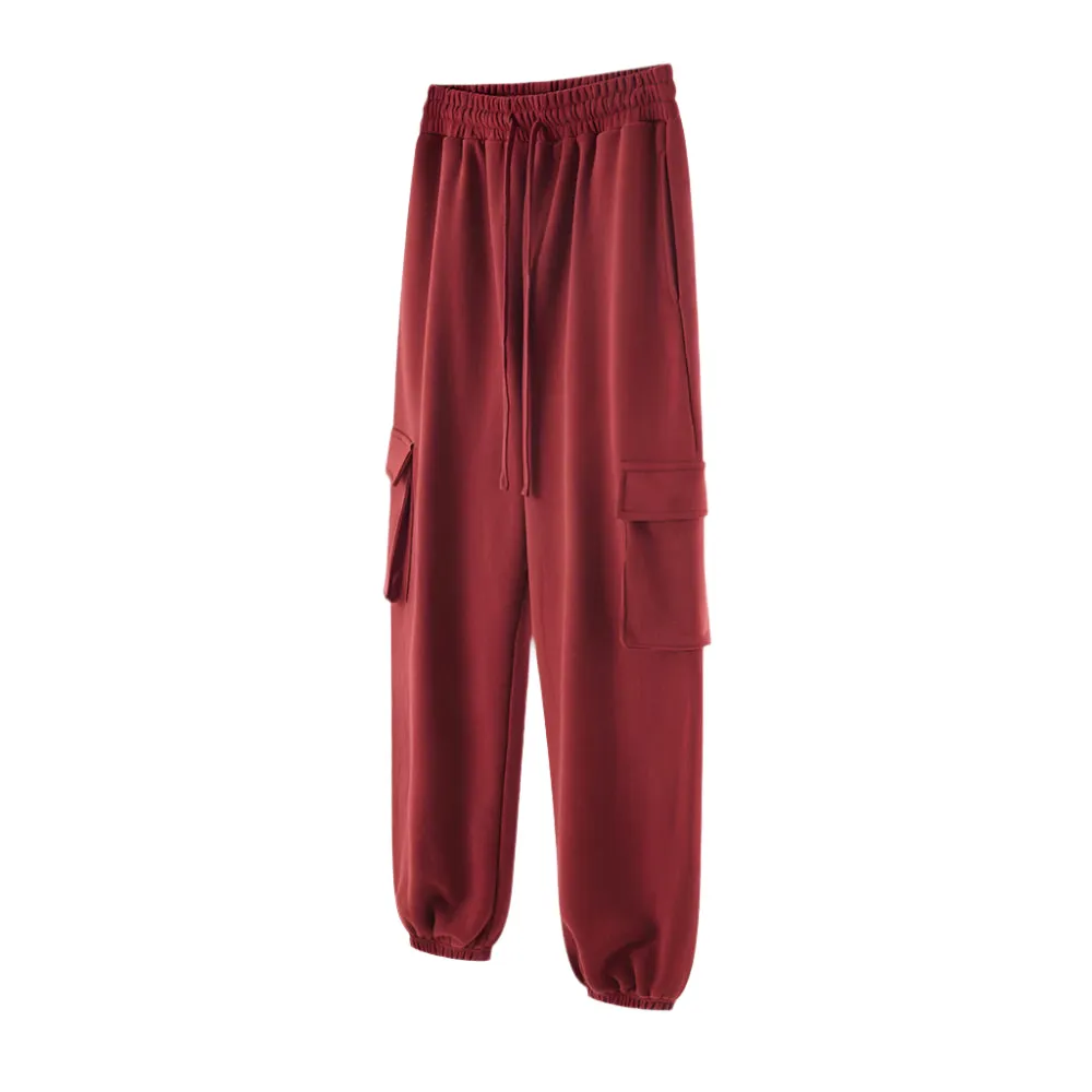 Solid Color Knit Cargo Pockets Sweat Joggers
