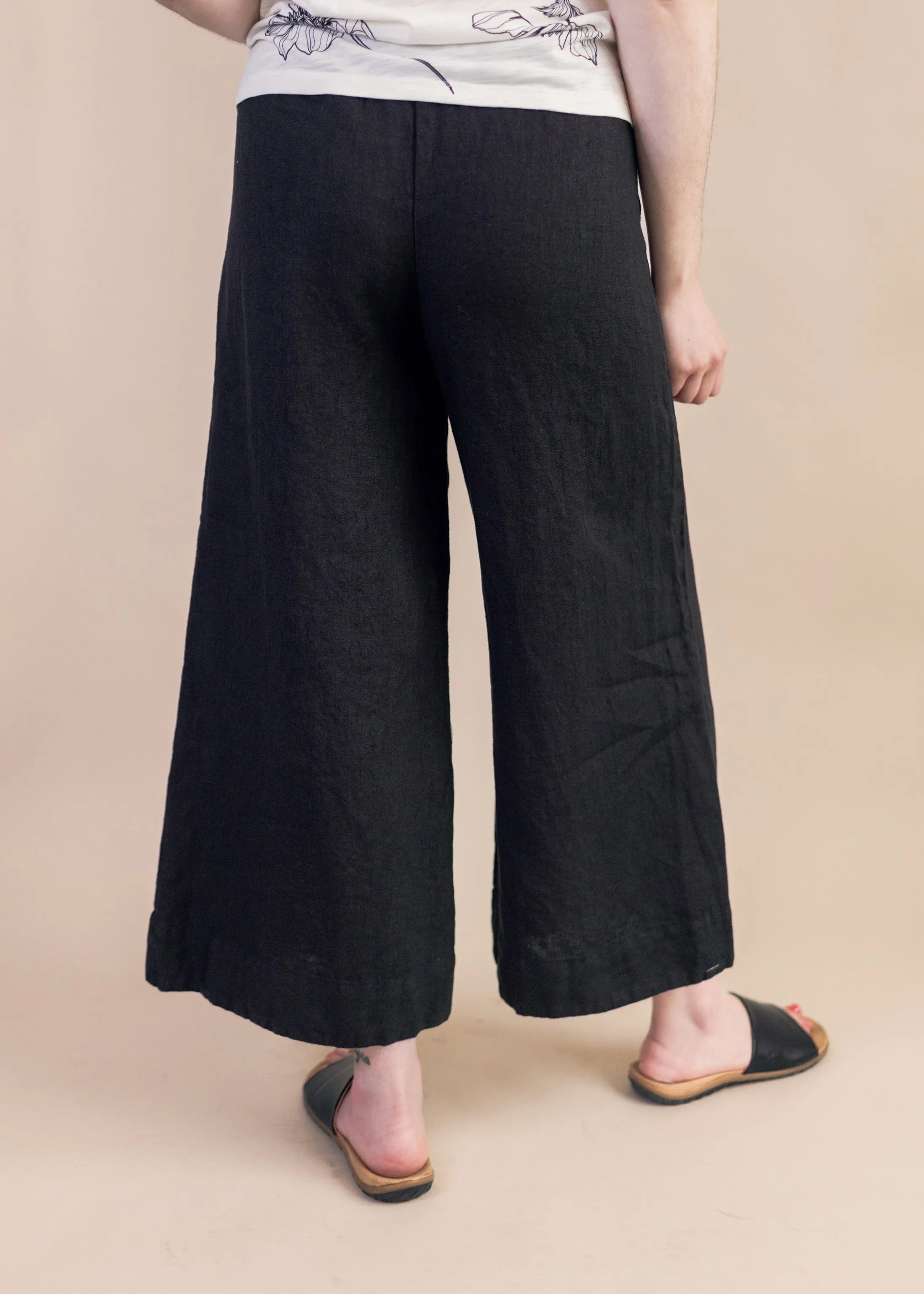 Solid Linen Crop Pant in Black | Cut•Loose