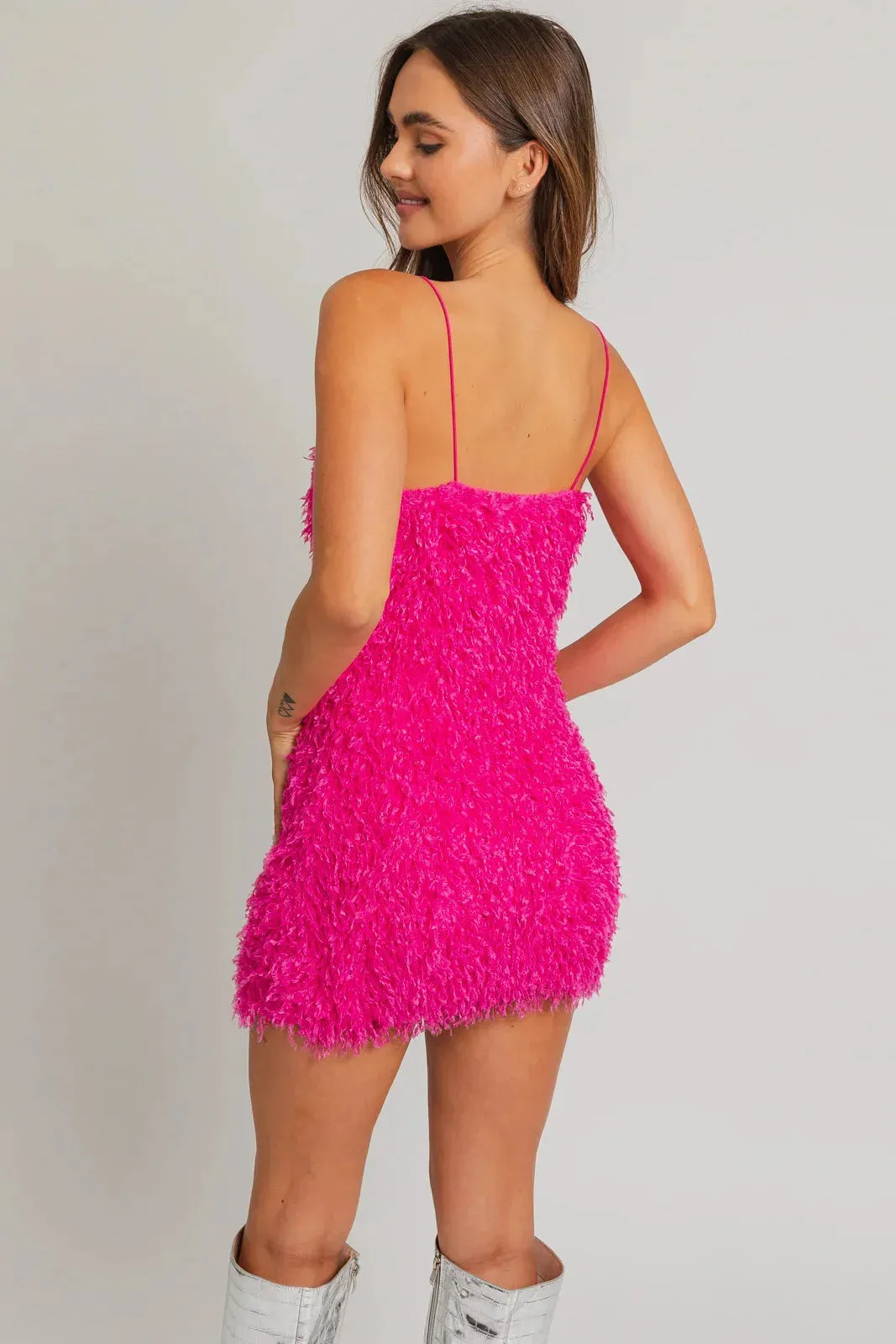 Spaghetti Strap Fringe Texture Bodycon Mini Dress
