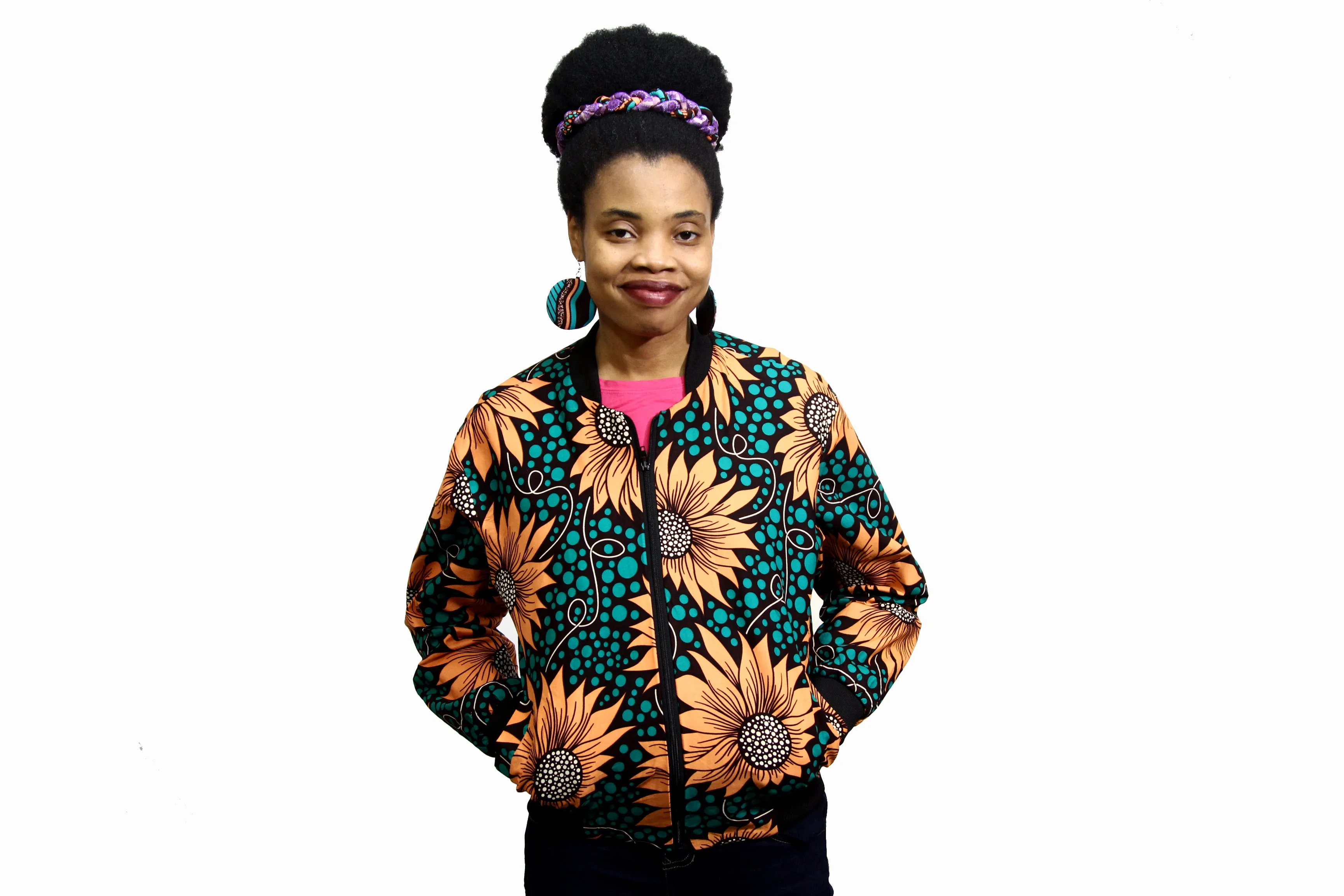 Sunflower Ankara Women's Bomber Jacket
