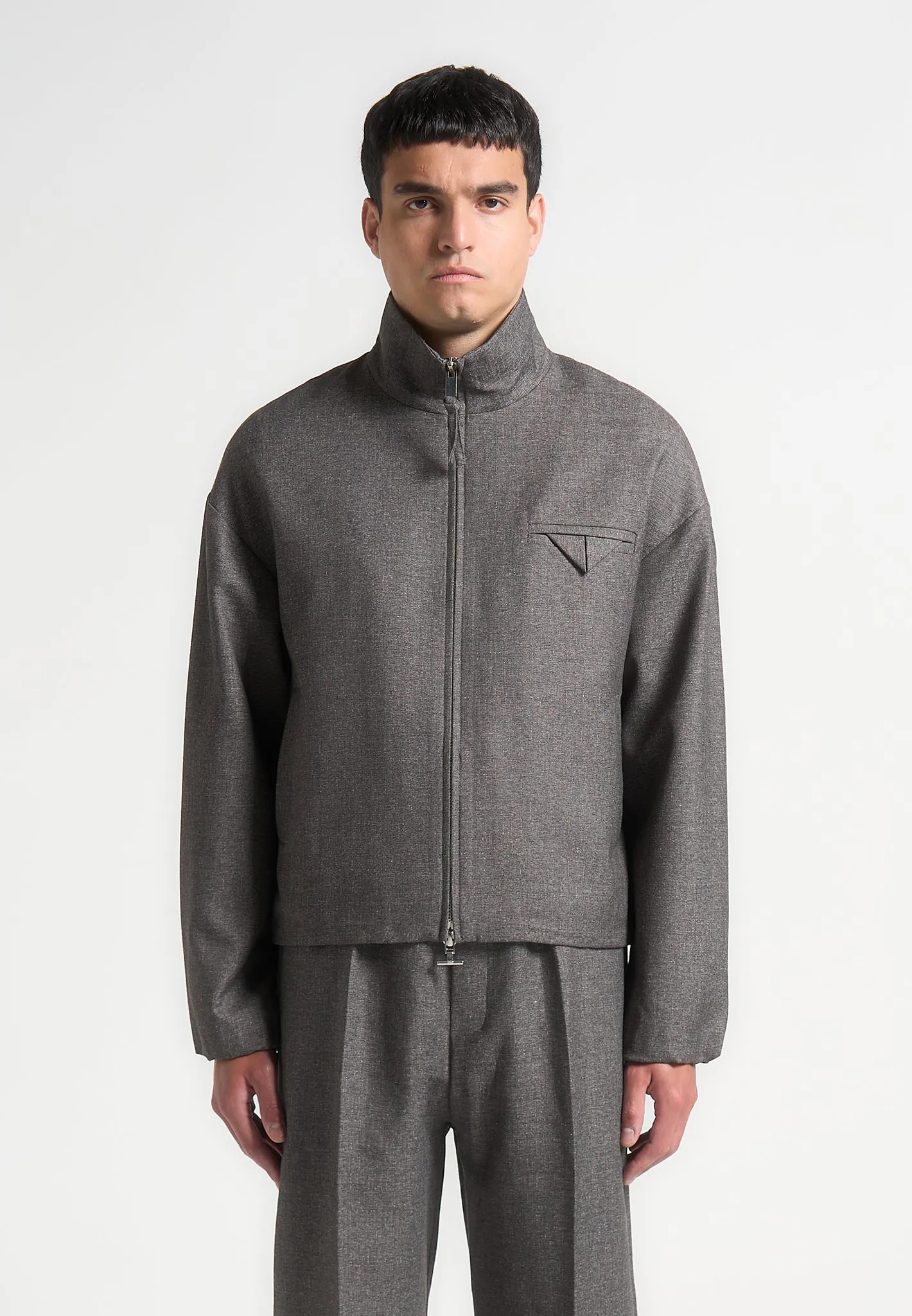Tailored Funnel Neck Jacket - Grey