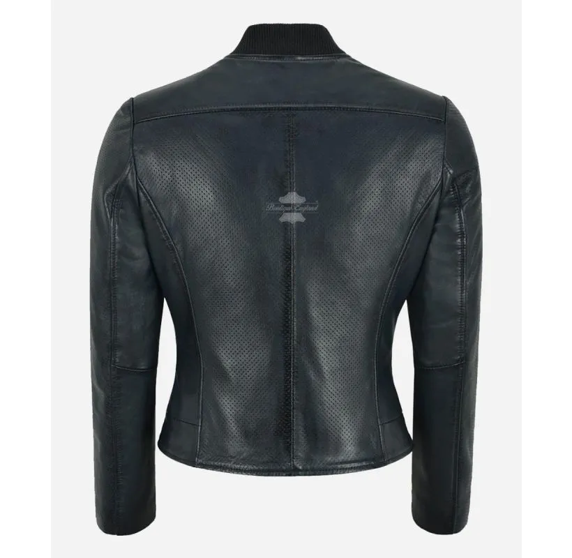 The Perforated Pilot Jacket Ladies Classic Bomber Fashion Leather Jacket