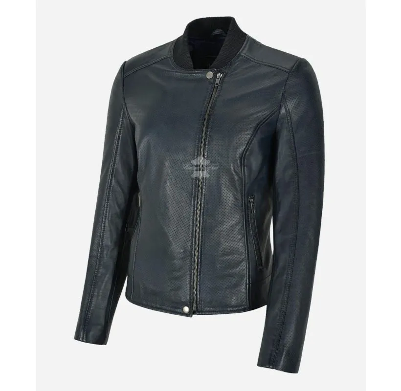 The Perforated Pilot Jacket Ladies Classic Bomber Fashion Leather Jacket